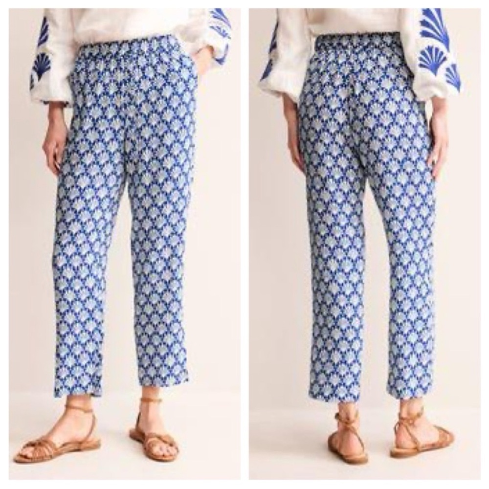 Boden Crinkle Elastic Waist Pull On Pants in Surf In The Web Beachy Print - 6